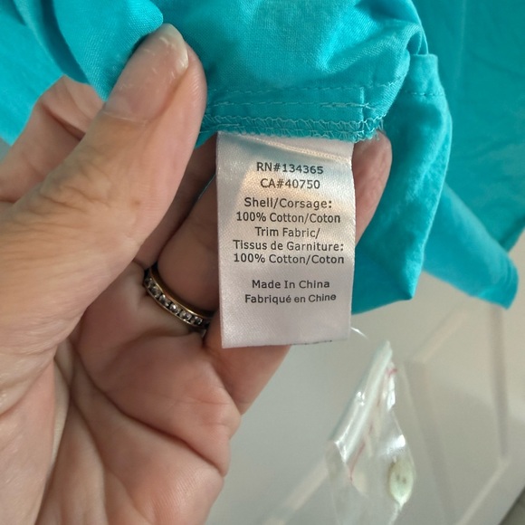 Sigrid Olsen 100% Cotton Aqua and Yellow Shirt - Picture 7 of 9